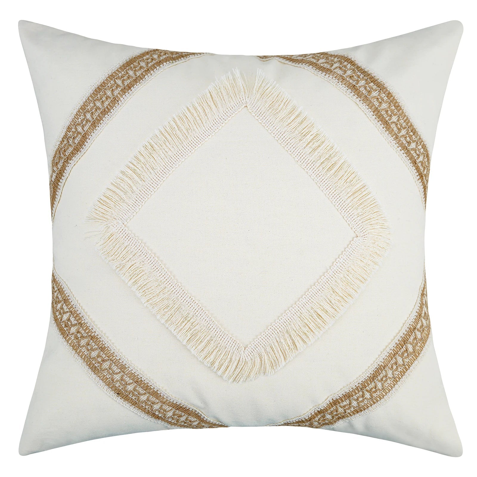 GeoBoho - Housse de Coussin Beige avec Motif Géométrique pour Déco Maison