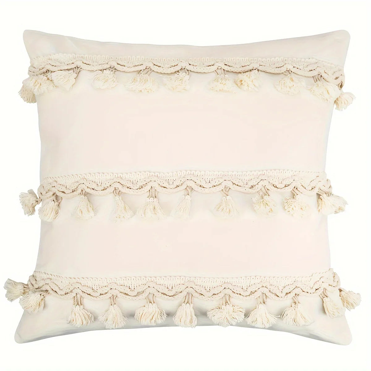 GeoBoho - Housse de Coussin Beige avec Motif Géométrique pour Déco Maison