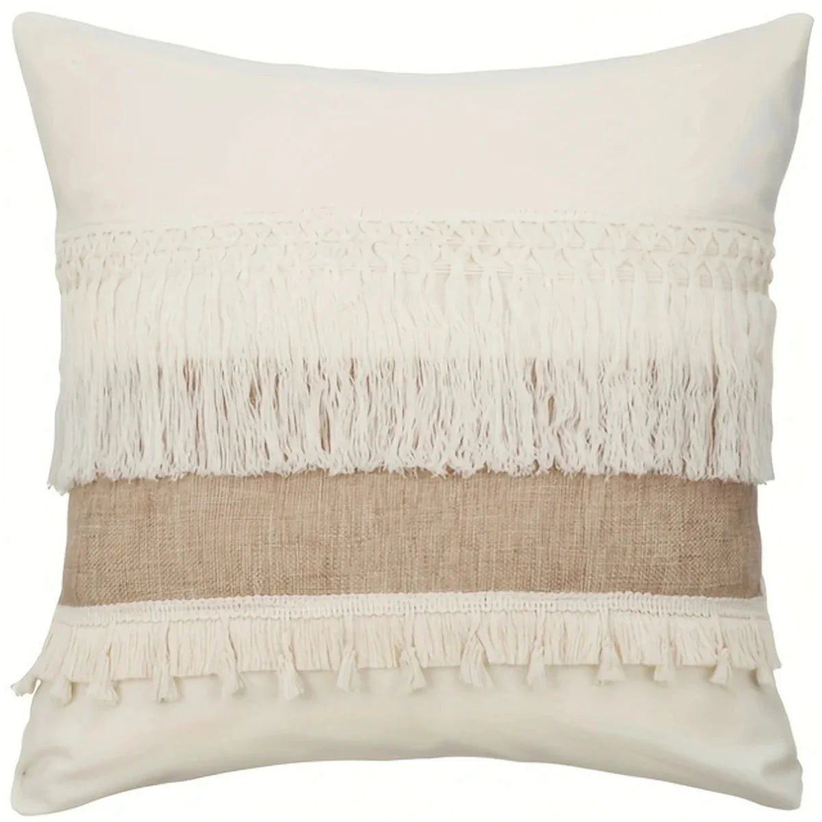 GeoBoho - Housse de Coussin Beige avec Motif Géométrique pour Déco Maison