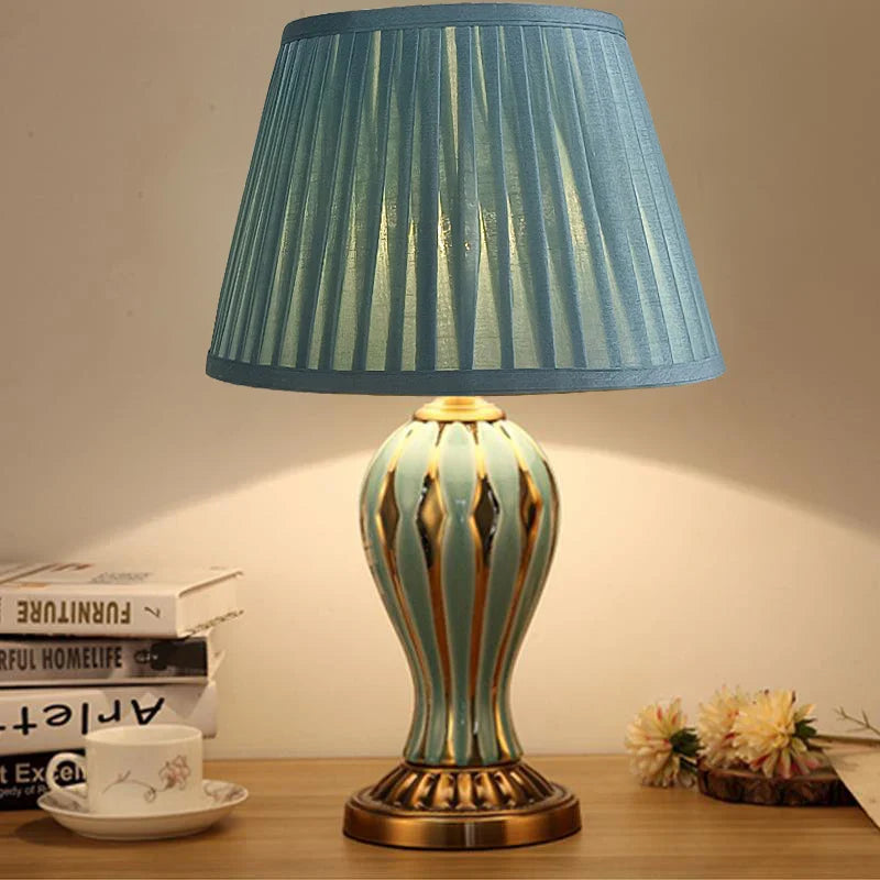 AntiqueGlow - Lampe de Bureau Céramique Bleue Peinte à la Main pour Salon