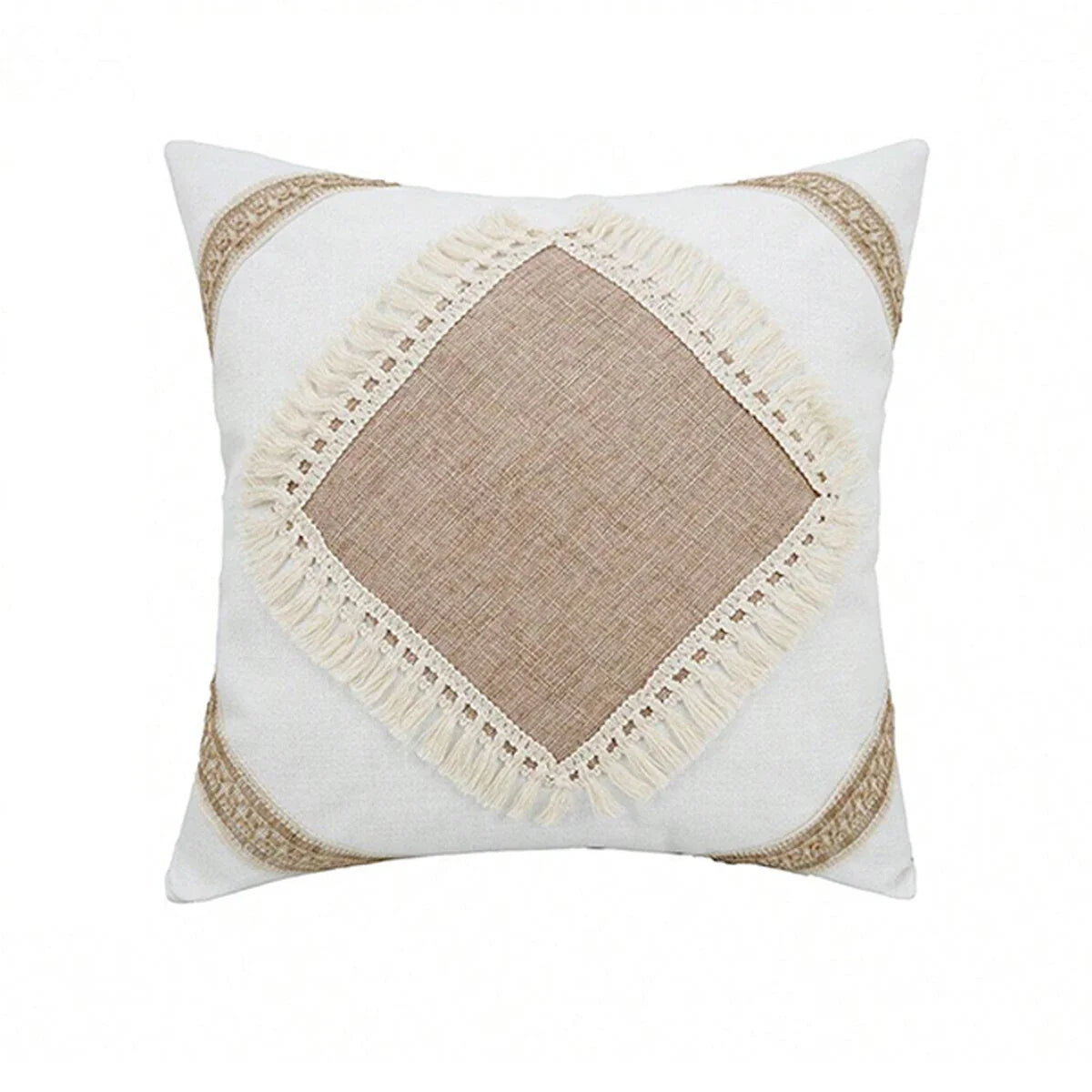 GeoBoho - Housse de Coussin Beige avec Motif Géométrique pour Déco Maison