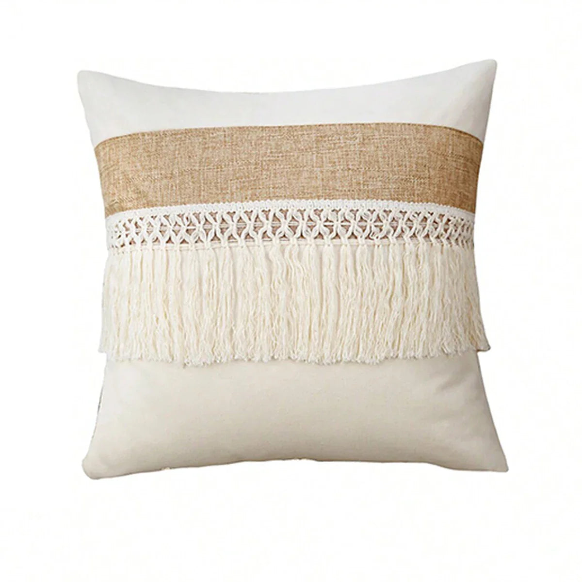 GeoBoho - Housse de Coussin Beige avec Motif Géométrique pour Déco Maison