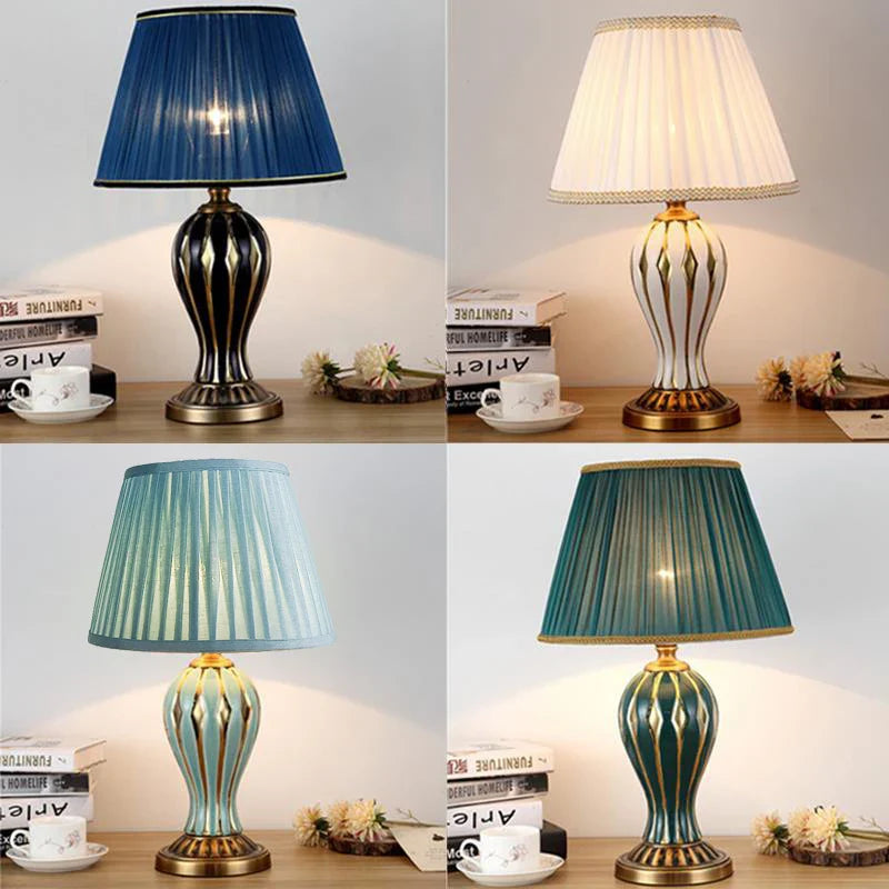 AntiqueGlow - Lampe de Bureau Céramique Bleue Peinte à la Main pour Salon