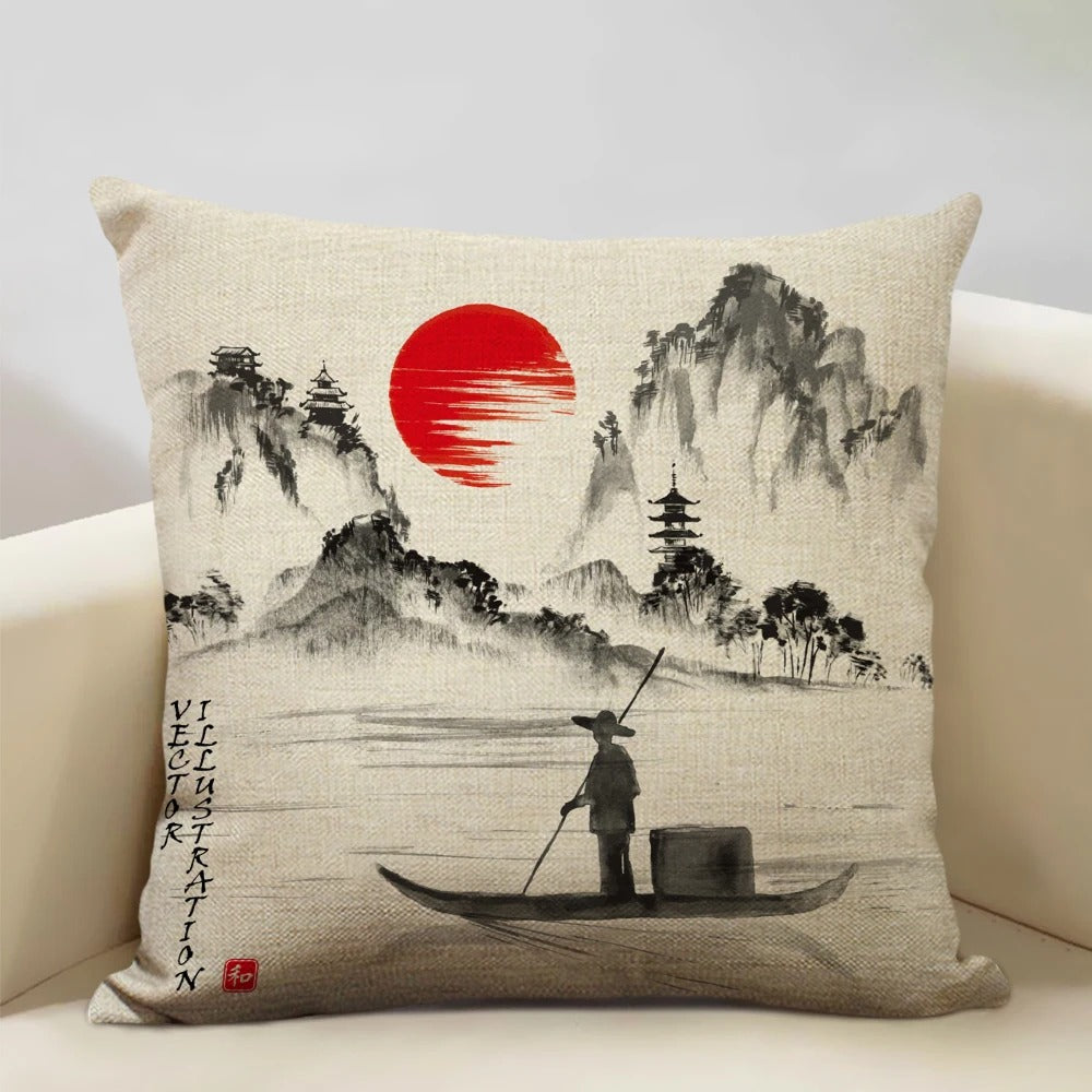 Housse de Coussin Mont Fuji Japonaise – Art Ukiyo-e Rétro pour Votre Maison