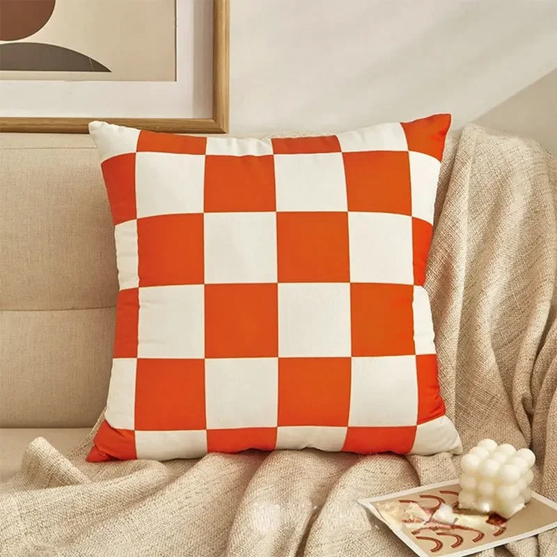 Housse de Coussin à Carreaux Checkerboard Mode – Décoration Rétro pour Chaque Espace