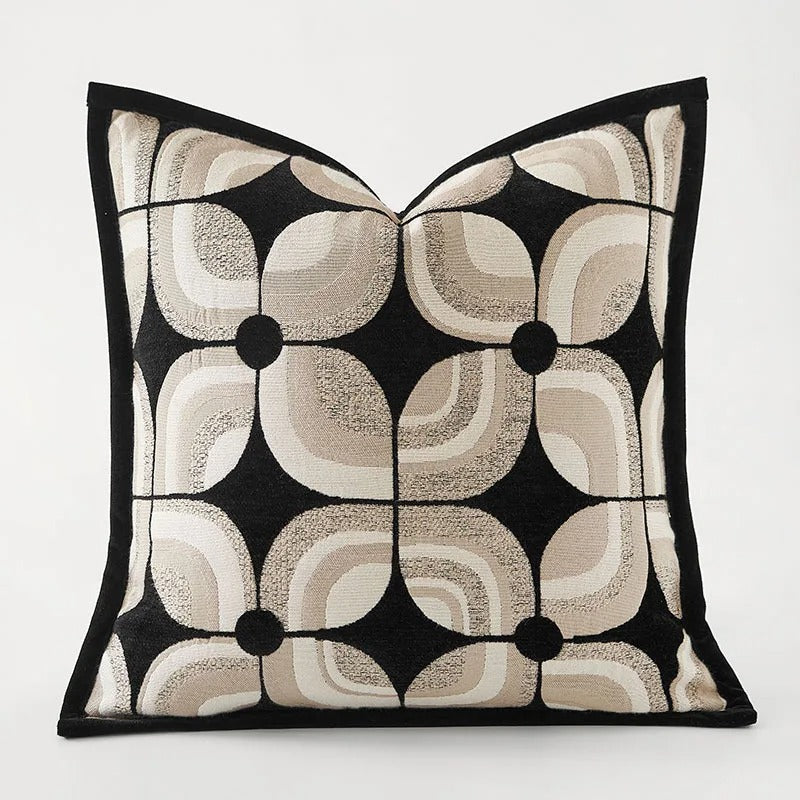 Housse de Coussin Géométrique Noir et Khaki – Housse Décorative Moderne