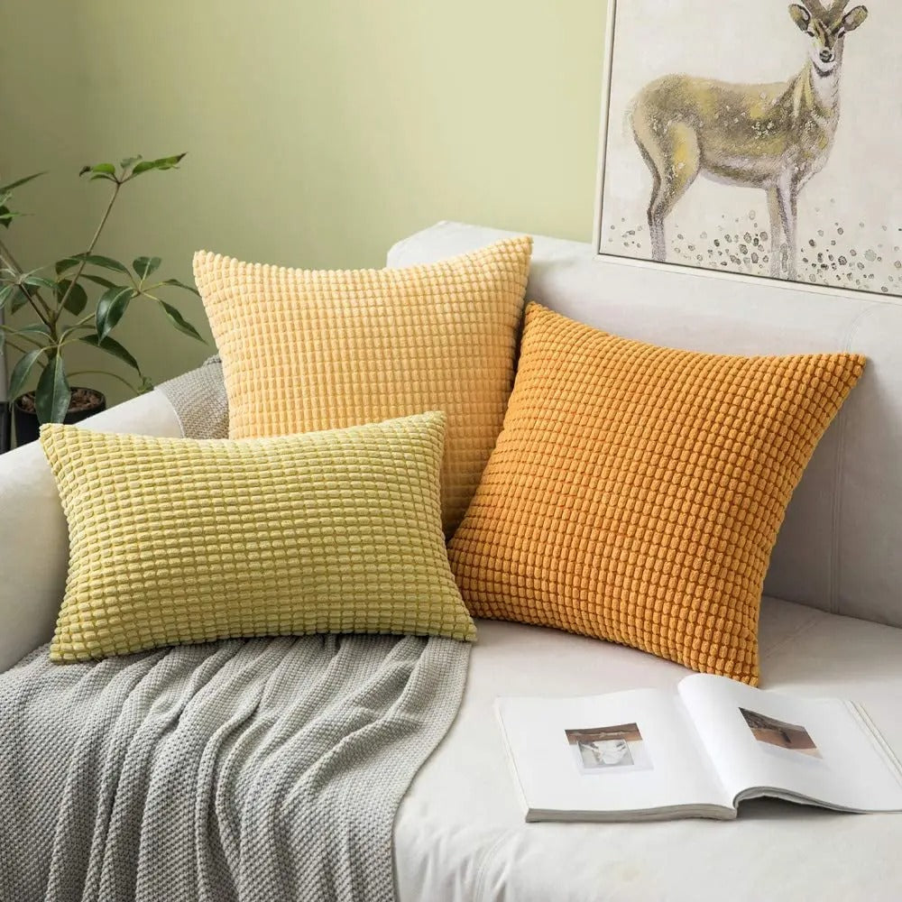 Housse de Coussin en Velours de Côtelé en Coton avec Design de Grain de Maïs