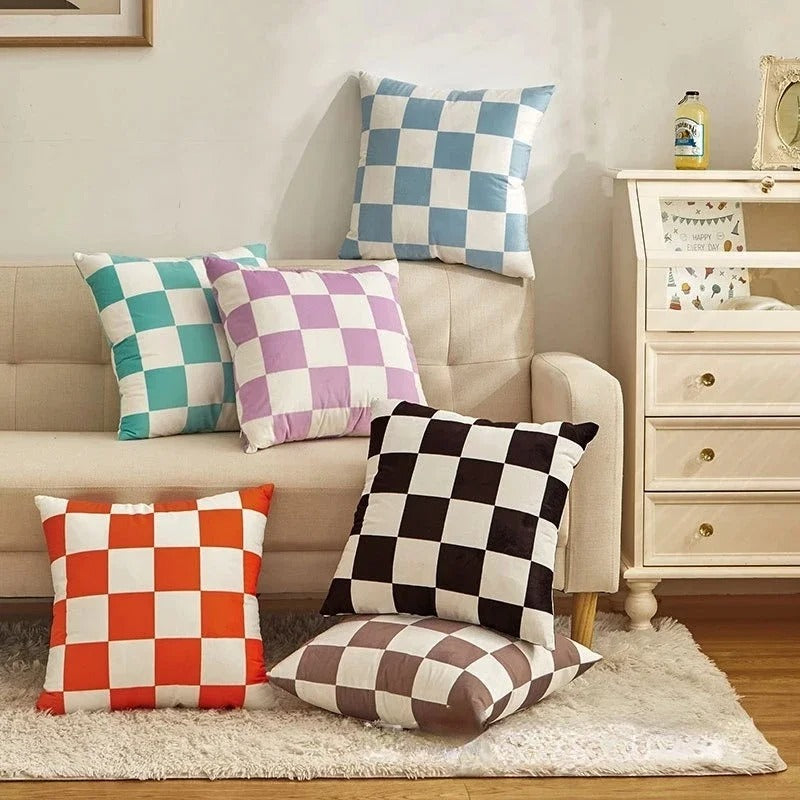 Housse de Coussin à Carreaux Checkerboard Mode – Décoration Rétro pour Chaque Espace