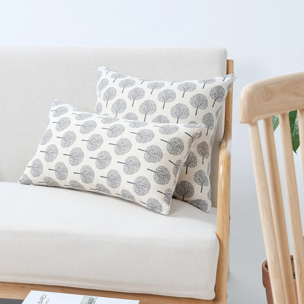 Housse de Coussin en Lin avec Imprimé Textile – Pour Salon et Chambre