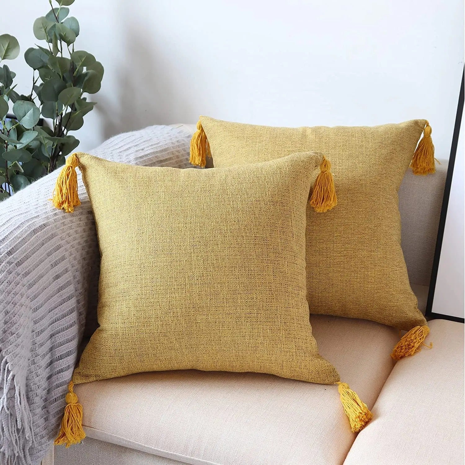 Housse de Coussin en Lin avec Franges – Pour Canapé et Chambre à Coucher