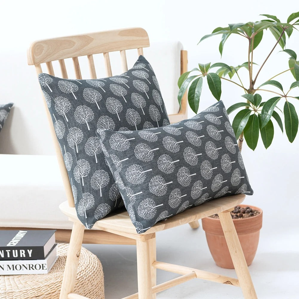 Housse de Coussin en Lin avec Imprimé Textile – Pour Salon et Chambre