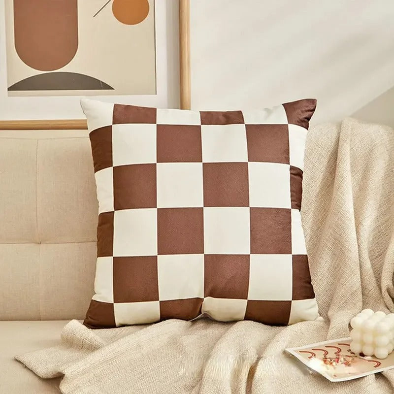 Housse de Coussin à Carreaux Checkerboard Mode – Décoration Rétro pour Chaque Espace