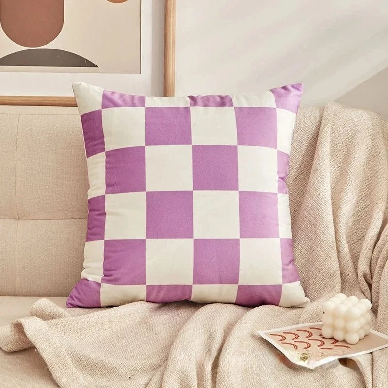 Housse de Coussin à Carreaux Checkerboard Mode – Décoration Rétro pour Chaque Espace